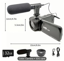 Camcorder Video Camera Recorder With Microphone HD 1080 32Gb Memory Card