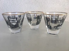Vintage Mid Century Shot Glasses Set 3 Old Fashion Kitchen Theme Libbey