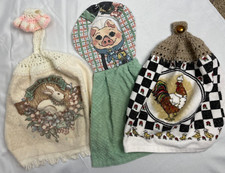 Lot of 3 Vintage Hanging Kitchen Towels 1st Place Pig, Welcome Bunny, Chickens