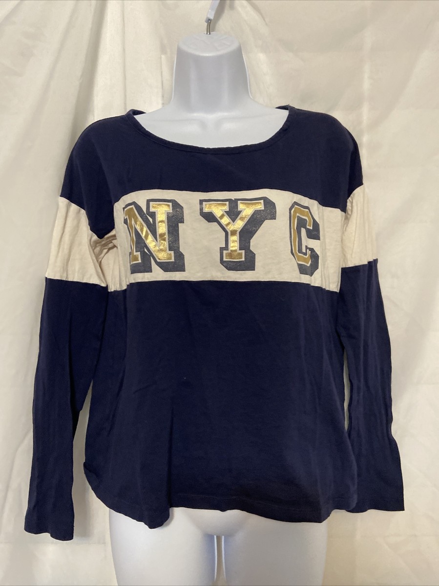 トップス n Gap Women's NYC Cotton T-Shirt Blue & White Long Sleeve Size