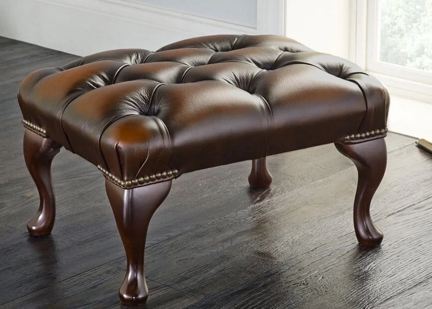 Chesterfield Buttoned Footstool 100 Genuine Antique Brown Leather