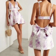 NWT LoveShackFancy Dress Till Mini Open Back Bow in French Lilac Purple Floral