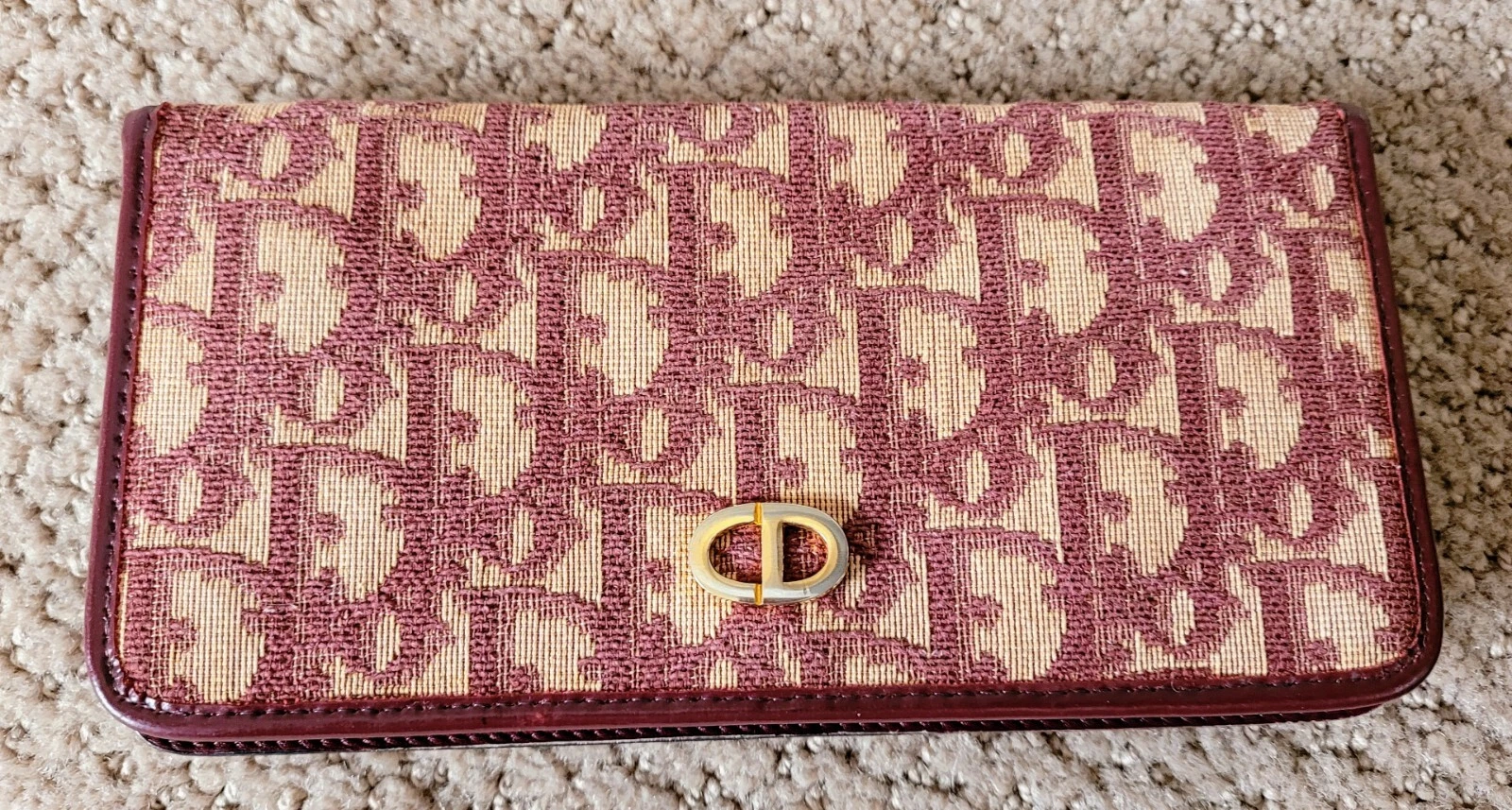 PORTEFEUILLE LONG DOUBLE DOUBLE DOUBLE MOTIF TROTTER CHRÉTIEN DIOR AUTHENTIQUE MOTIF TROTTER VINTAGE D'OCCASION