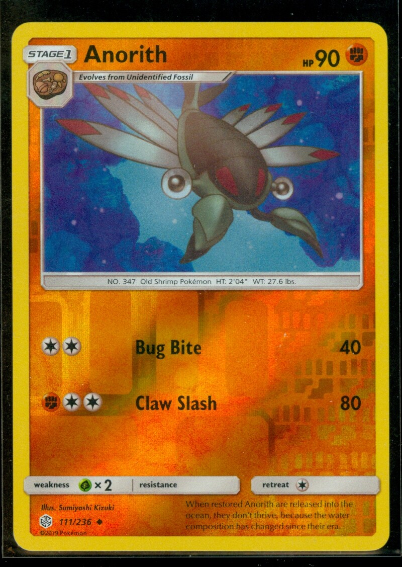 Pokemon ANORITH 111/236 Cosmic Eclipse Rev Holo - MINT