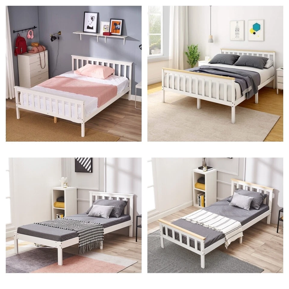 Solid Wooden Bed Frame 3ft Single 4ft Double Bed for Adults Child Pine Bed