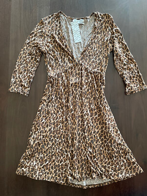 Urban Outfitters 3/4 Sleeve Leopard Print V Neck Dress Size S UO