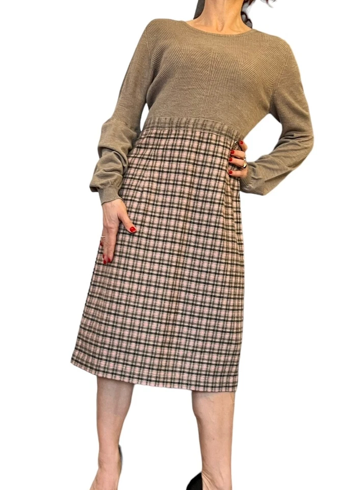 Vestido Suéter Escada Sport Para Mujer Shiromi York Falda a Cuadros Tejido Marrón Rosa M/L Foto 4 de 4