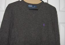 RALPH LAUREN POLO Sweater Mens Large Gray V Neck Lambs Wool Runs Small