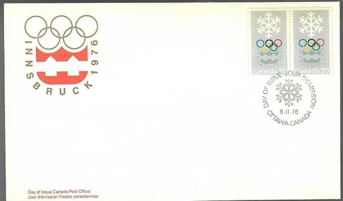 Canada 1976 FDC 20¢ Pair - WINTER OLYMPICS, OFDC Cachet - Sc #689