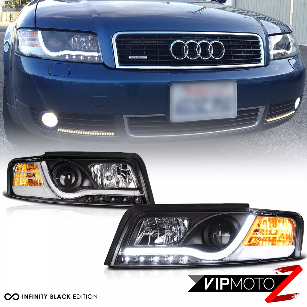 2002 2005 AUDI A4 S4 Euro Black Projector Headlight LED Neon DRL