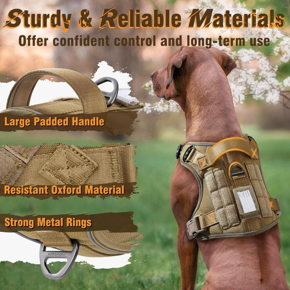 Colete grande reflexivo ajustável rabbitgoo militar tático sem puxar arnês para cães - Imagem 4 de 4