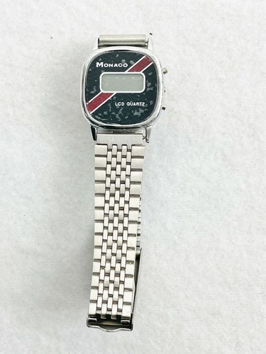 VINTAGE MONACO LCD QUARTZ WATCH - SILVER TONE - MADE IN HONG KONG - NOS - 1970's - Picture 2 of 6