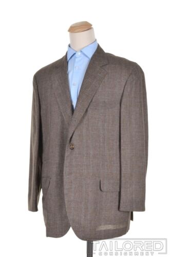 BRUNELLO CUCINELLI Brown Plaid Check Wool Linen Silk Blazer Sport Coat - 48 R