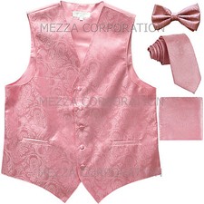 New Men's Vesuvio Napoli Paisley Tuxedo Vest Necktie, Bowtie  Hankie set Pink