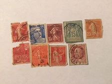 Set of 9 France Stamps; Used (See Description for Details)