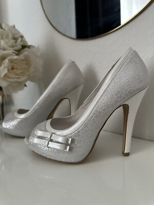 NEU:   MENBUR    Süße sexy Braut Pumps 37 Silber Beige Ivory Schleife NP: 56 