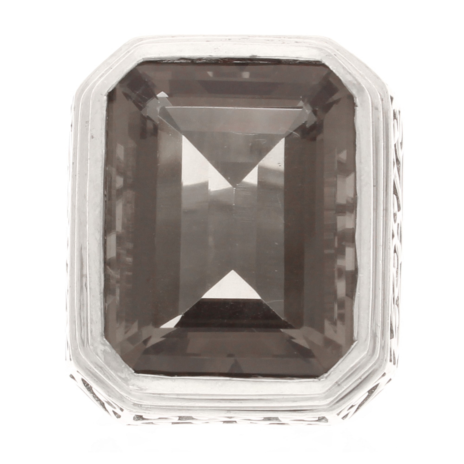 Sterling Silver Smoky Quartz Solitaire Ring (Size M) 16.5x20mm