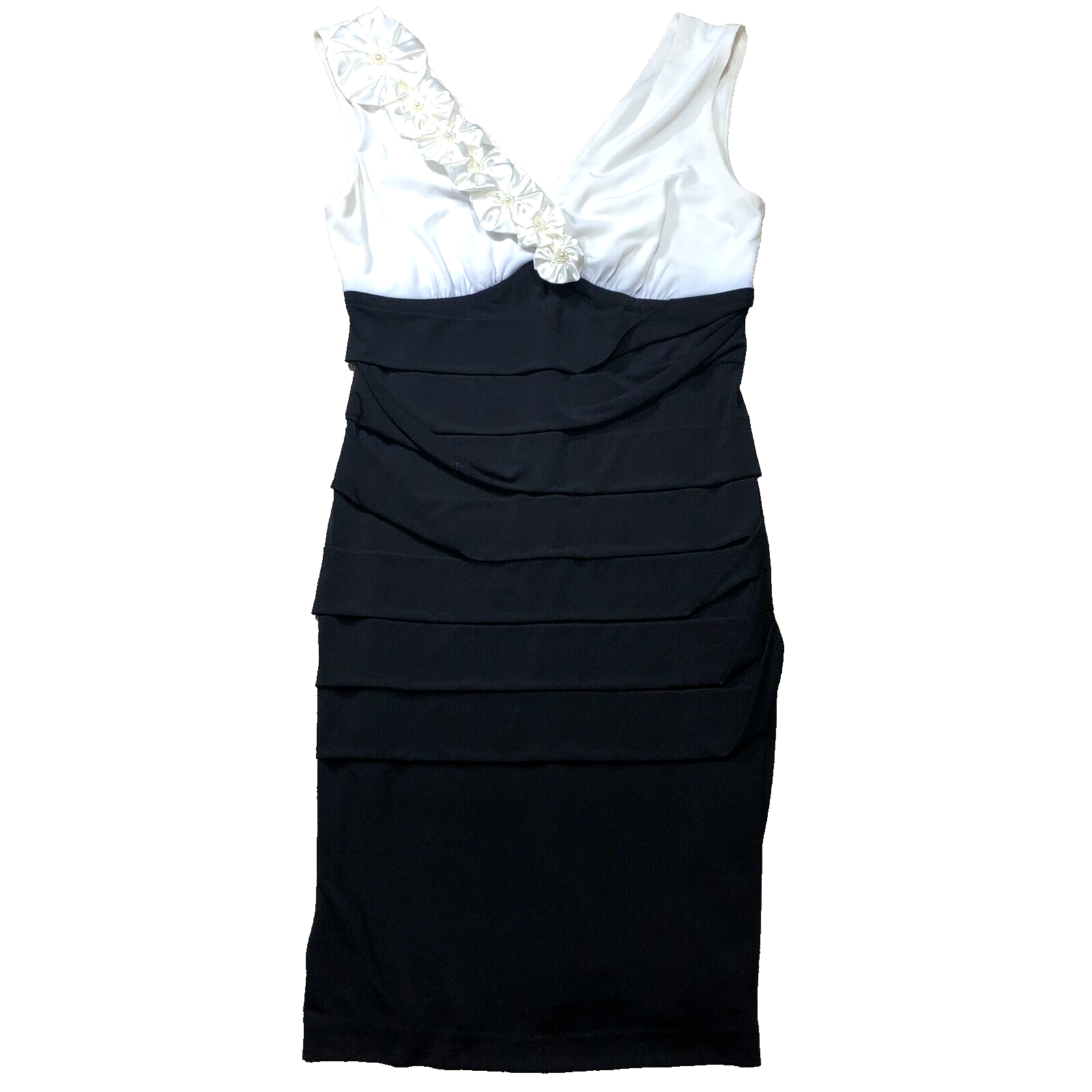 Connected Apparel Sleeveless Dress Womens Size 6 Black White stretch comfort