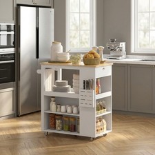 Carrello Cucina Isola Mobile in Legno 86,5x47x88 cm Bianco DecHome