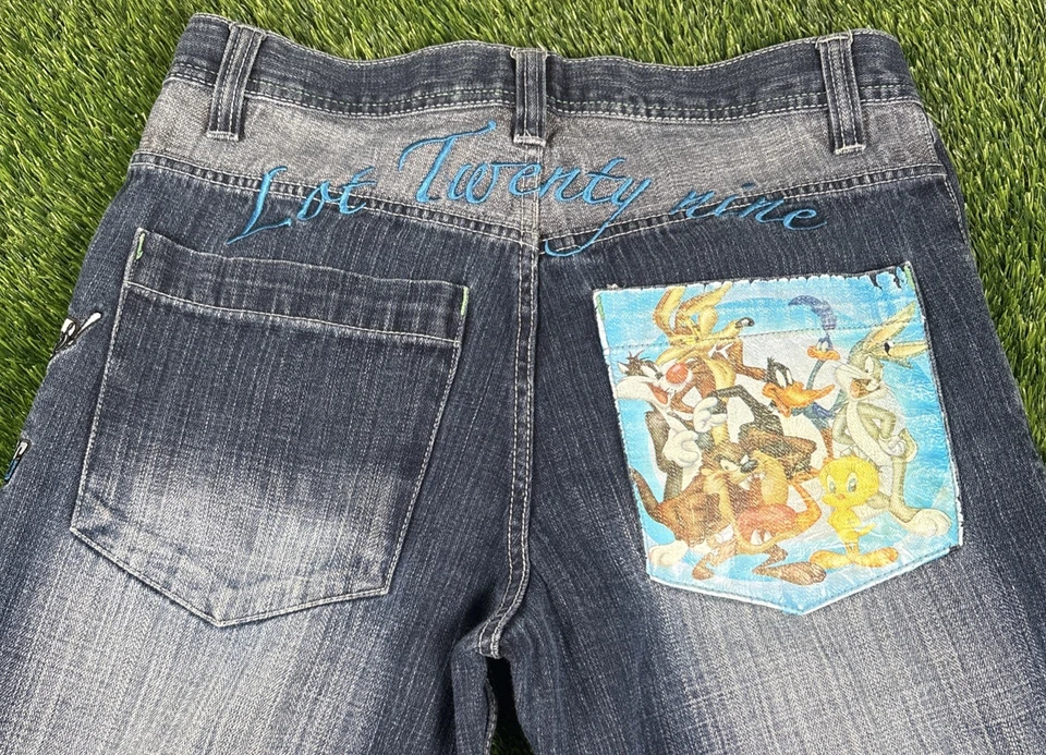 VTG LOT 29 Jeans Mens 32 x 32 Baggy Looney Tunes Embroidered Skater Y2K Street - Image 4 of 4