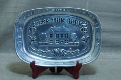 TELLER PLATTE ZAHLTELLER USA AMERIKA WILTON ARMETAL PEWTER BLESS THIS HOUSE