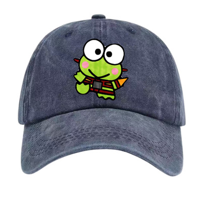 Cute Green Frog Cartoon Washed Dad Hat - Unisex Kawaii Graphic Cap