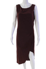 Halston Heritage Womens Side Zip Sleeveless Scoop Neck Draped Dress Brown Size 6