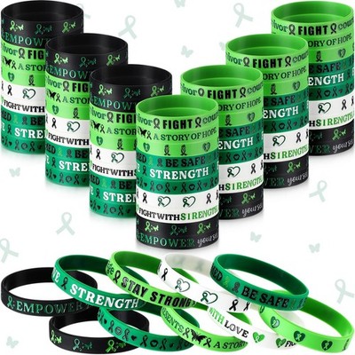 100 Pcs Mental Health Awareness Bracelets Bulk Green Ribbon Silicone Wristban...