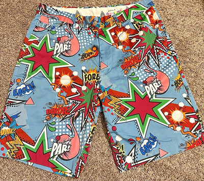 Royal & Awesome Golf Shorts Size 32 Comic Partoon Cartoon Print Bright Colors