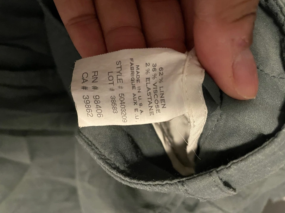 Брюки женские Theory 2 зеленые льняная смесь эластичные расклешенные рабочие повседневные Lagenlook - Изображение 4 из 4