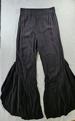 BB Dakota Black Super Flared Wide Leg Pants Slit Sides Slick Lined Gothic Emo 8