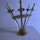 Vintage Toledo Spain Cocktail Picks Mini Sword Brass Metal Stand Barware Set 6 — photo 4
