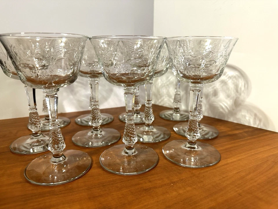 Libbey Rock Sharpe Champagne / Tall Sherbet (Set of 11) Flowers / Leaves Dots - Image 2 of 4