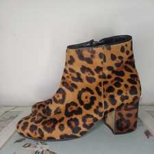 Zara ankle boot size 5 brown Leopard print block heel faux fur Animal Print eu38