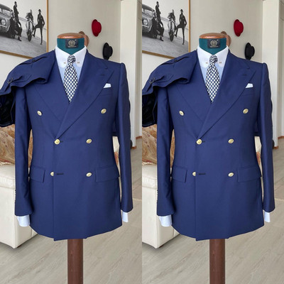 Double Breasted Men's Suit Peak Lapel Business 2Pcs Tailored Pants Jacket Coat