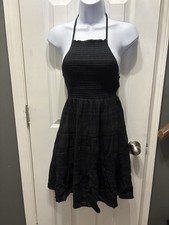 American Eagle Black Smocked Tiered Halter Midi Dress, Size Small Whimsigoth