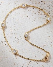 1Ct Station Bracelet with Lab Created Diamond Dainty 14k Yellow Gold Plated