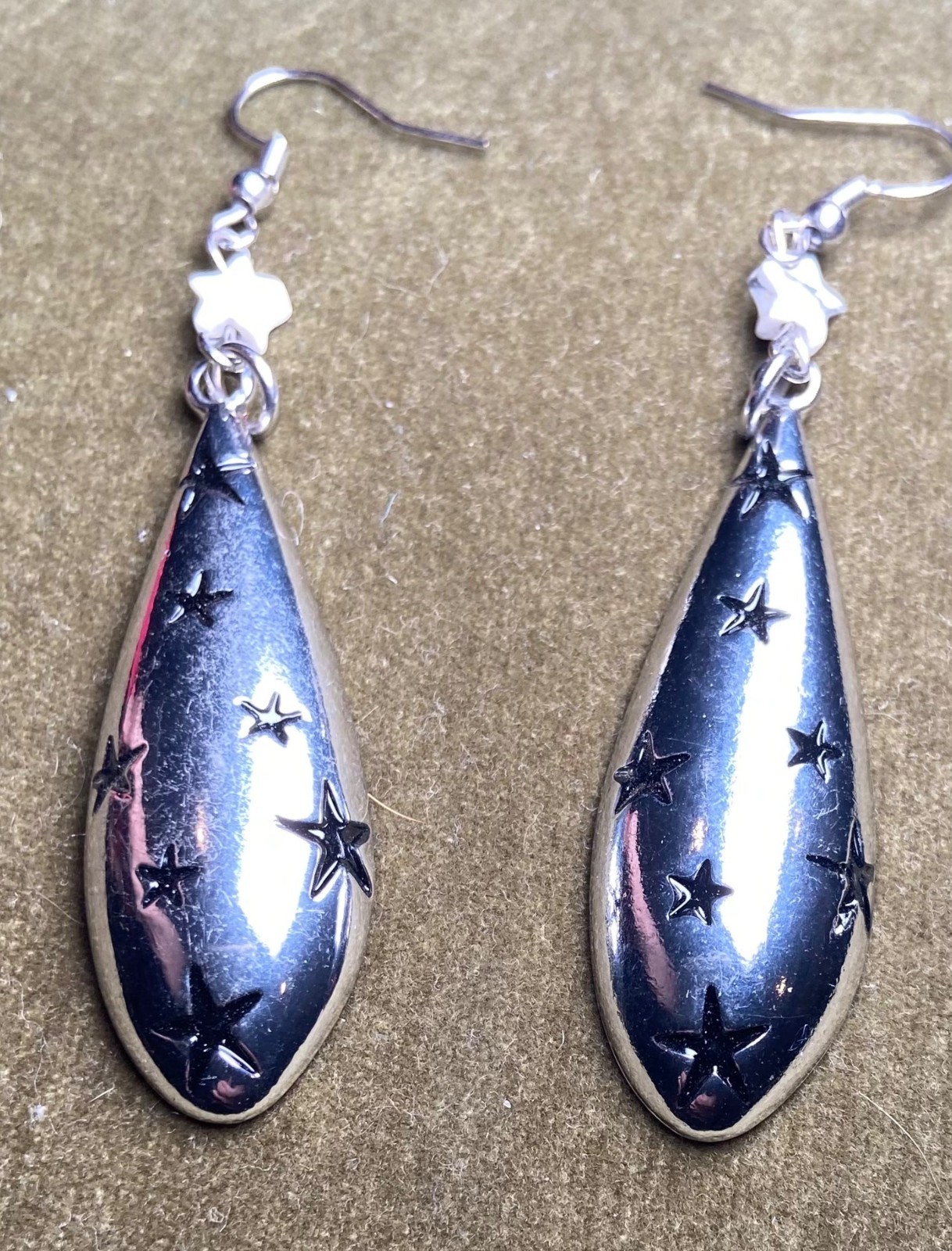 Earrings Celestial Silvertone Dangle With White S… - image 6