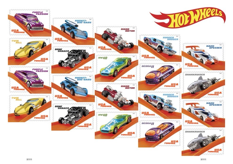 USPS Hot Wheels 50th Anniversary - Sheet of 20 First Class Letter Stamps