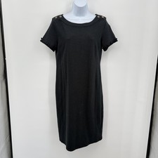 Talbots Dress Womens Sz S Black Button Shoulder Cotton Short Sleeve Knee LBD