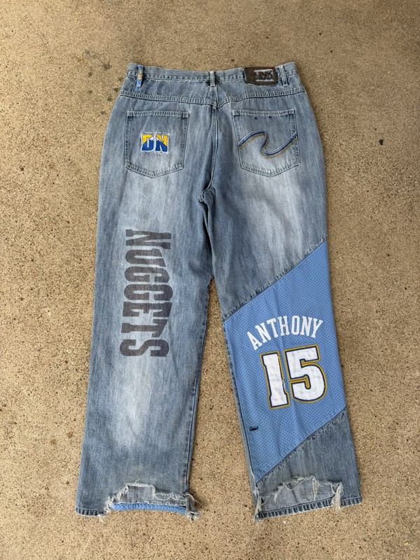 Vintage Y2K UNK Denim Baggy Jeans SZ 36 NBA Denver Nuggets Carmelo Anthony #15
