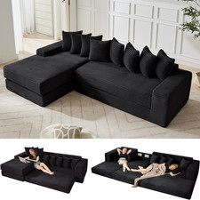 Oversize L-Shape Cloud Sofa Bed w/ Storage  Pillows, Black Corduroy