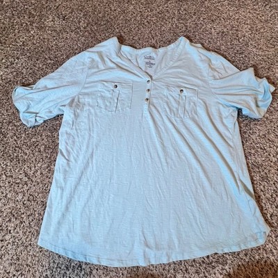 Croft & Barrow Womens XL Light Blue Henley Short Sleeve Slub Knit Pocket Tee