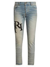AMIRI Mens Light Wash Logo Skinny Slim Fit De...