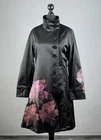 DESIGUAL Y2K Black Satin Floral Artwork Print Button Front High Neck Coat Sz 42