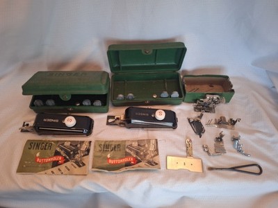 Lot Of 2 Vtg 1940's-50's SINGER Buttonholers 160506 & Misc. Foot Attachments 