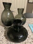 Vintage Set of Three Hand Blown Holmegaard Smoky Grey Green Glass Vases Small