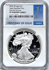 2025 W Laser Engraved Privy Proof Silver Eagle NGC  PF70 FDOI