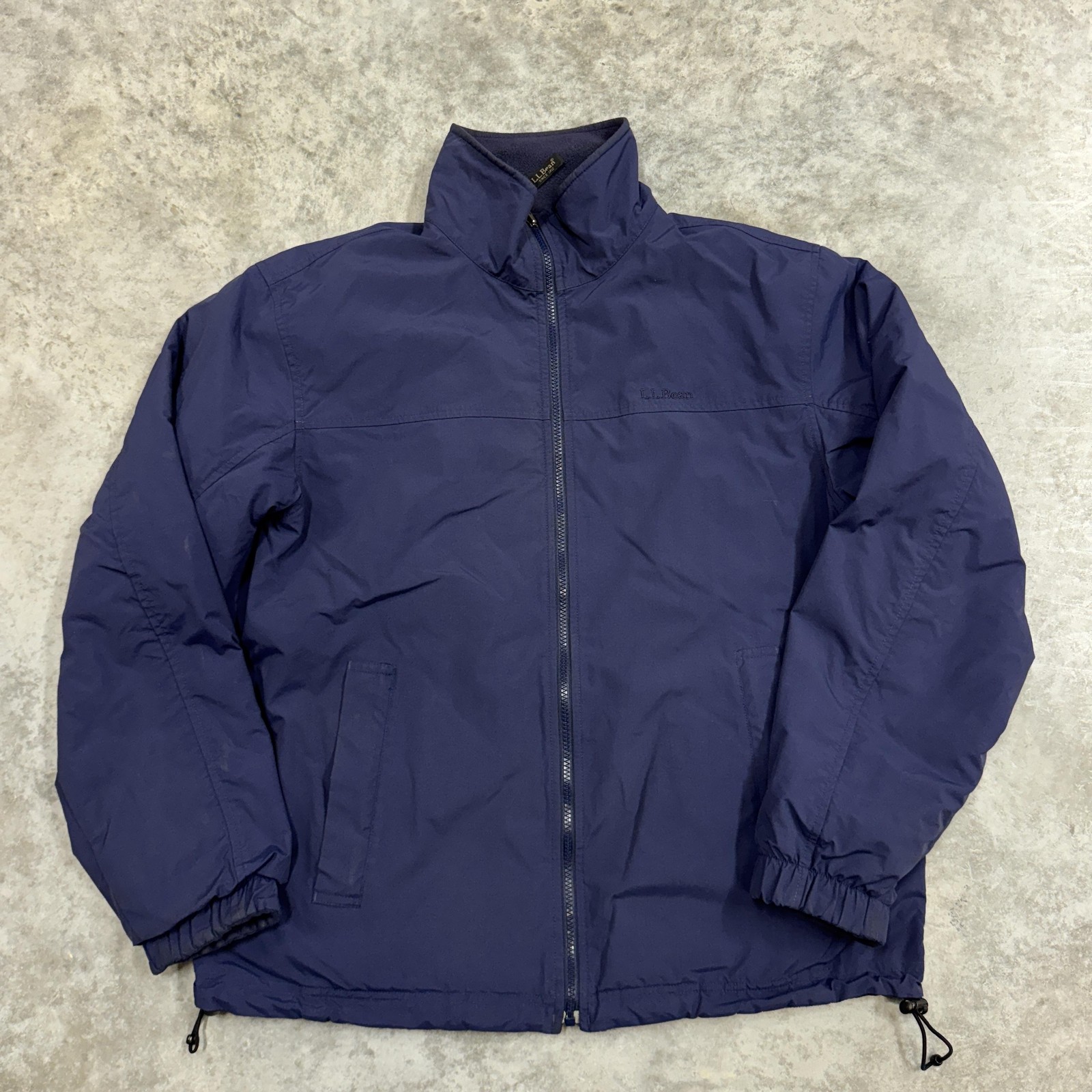 LL Bean Jacket Mens Large Navy Blue Reversible Fleece Nylon Full Zip Outdoor