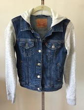Levis Junior Boys/Girls SZ XS Gray Hoodie Sweatshirt Denim Hybrid Trucker Jacket